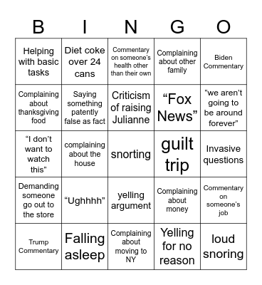 thanksgiving Bingo Card