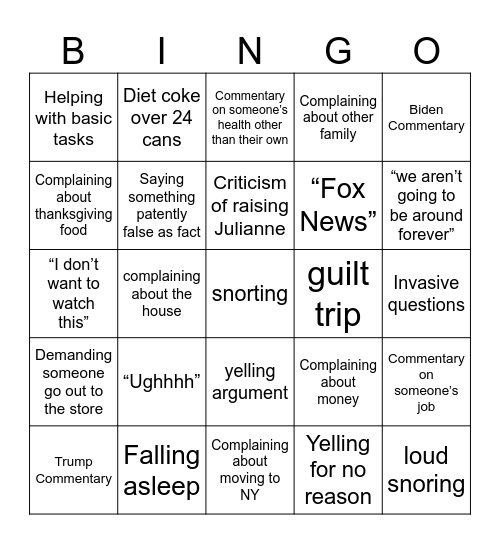 thanksgiving Bingo Card