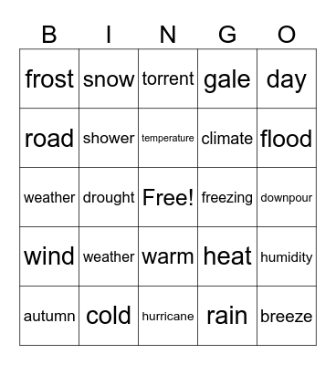 Weather Bingo Card