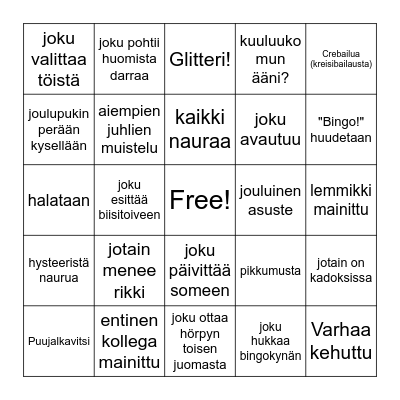 Pikkujoulubingo PaSaAvo Bingo Card