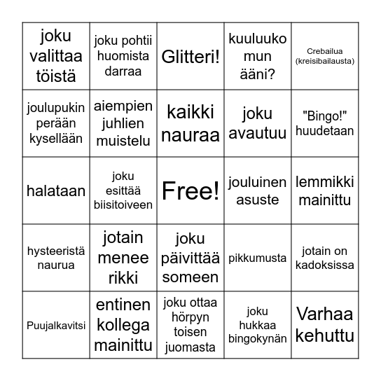 Pikkujoulubingo PaSaAvo Bingo Card