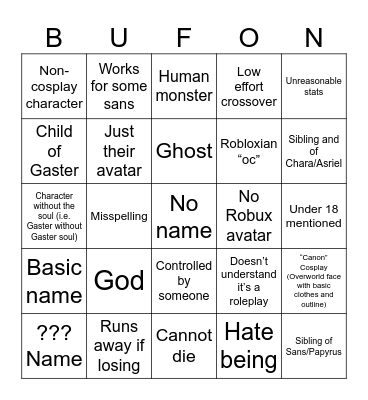 Buffoon Insanity Bingo Card