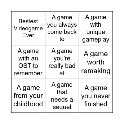 Presentation Night - Videogames Bingo Card