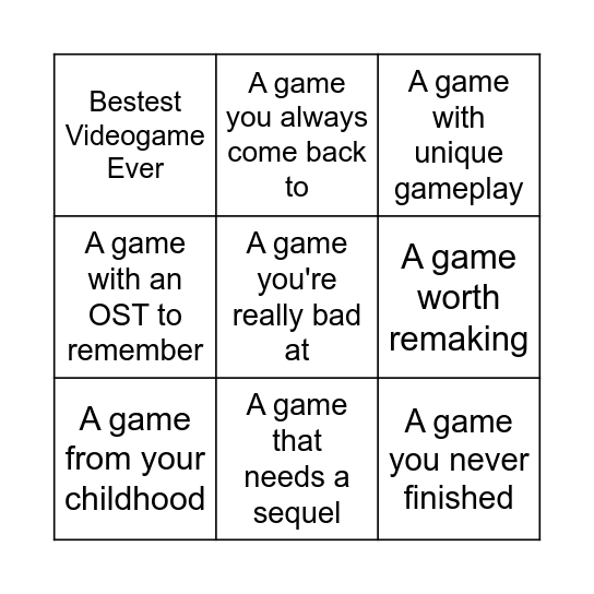 Presentation Night - Videogames Bingo Card