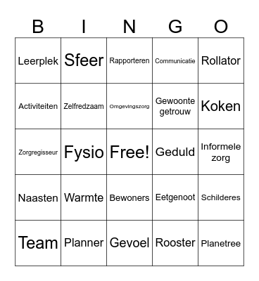 Woord Bingo Card