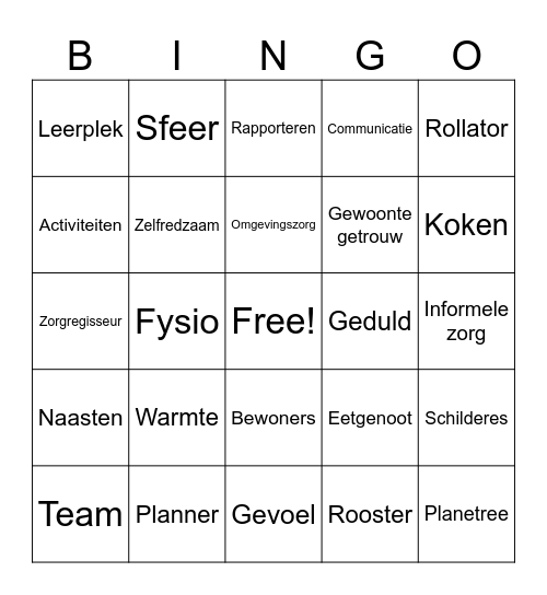 Woord Bingo Card