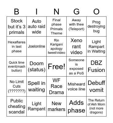 FRU World Race Bingo Card