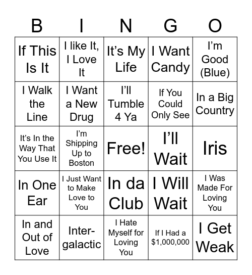 I Songs Bingo Card