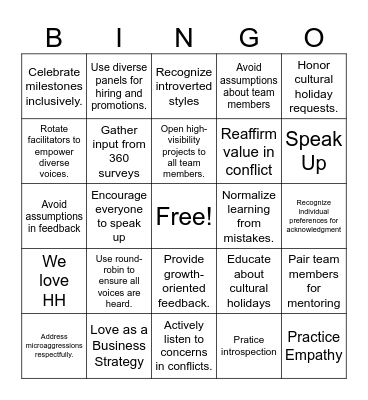 Love as a Business Strategy: Inclusion Bingo Card