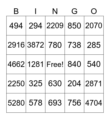 2 Digit Multiplication Bingo Card