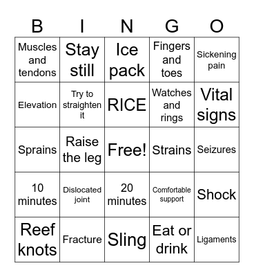 First Aid Bingo Card