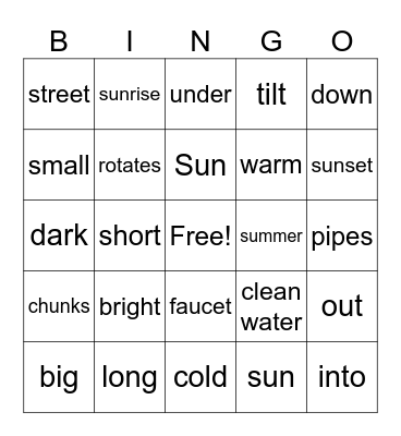 5th  Bingo Card