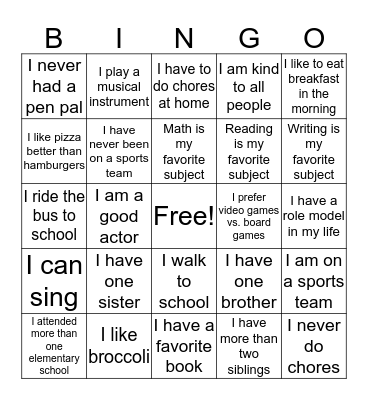 Getting to Know You Bingo Card