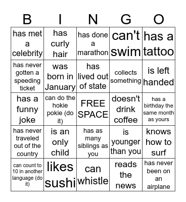 Find someone who..... Bingo Card
