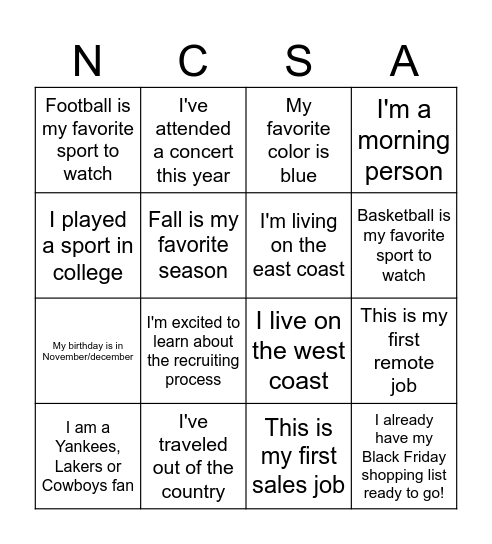 Untitled Bingo Card