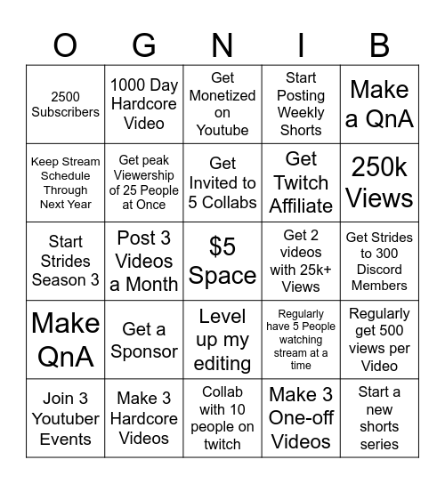 2025 Bingo for 6ProUp4 Bingo Card