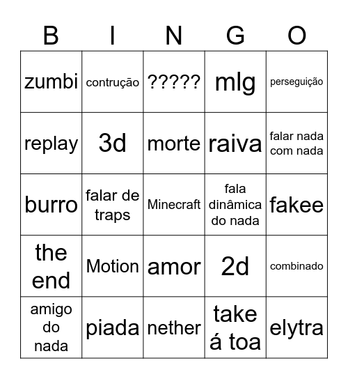 MINECRAFT BINGO Card