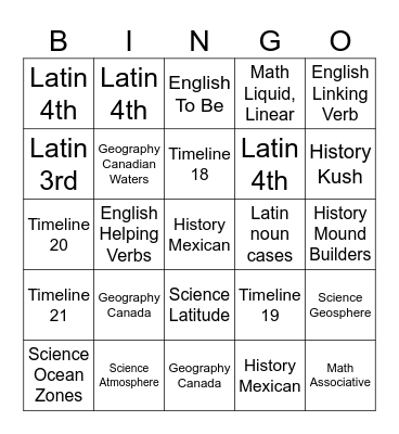 CC Week 10-14 Bingo Card