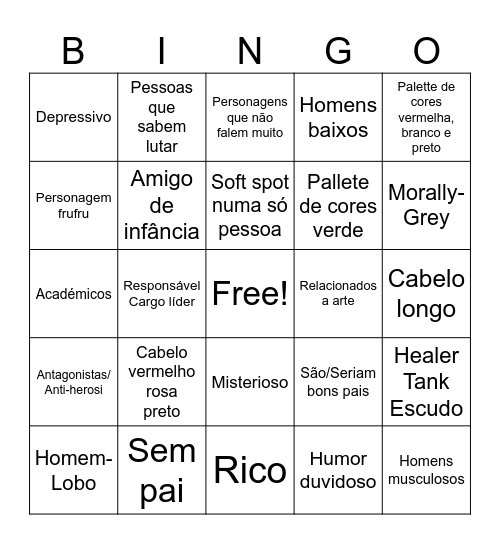 Personagens fav da Inês Bingo Card