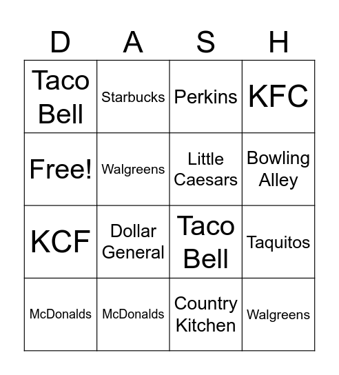 DoorDash Bingo! Bingo Card