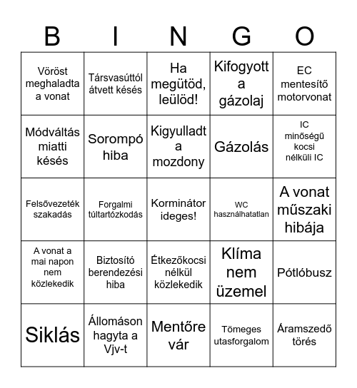 Mi van a MÁV-éknál ma? - Bingo Card