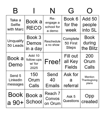 Cold Call Bingo Card