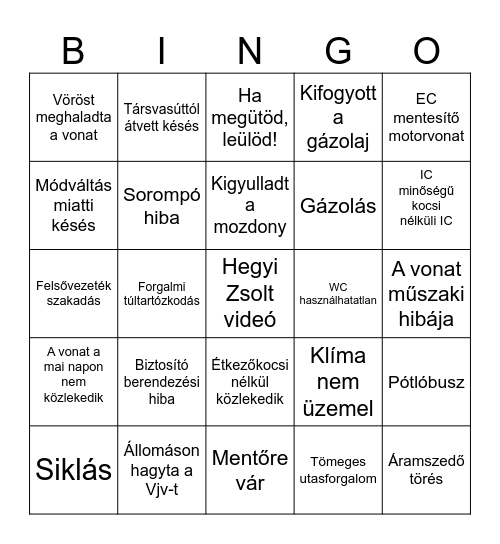 Mi van a MÁV-éknál ma? - Bingo Card