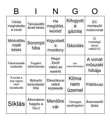 Mi van a MÁV-éknál ma? - Bingo Card