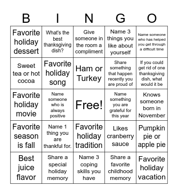 Thanksgiving Bingo Card