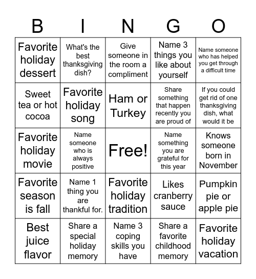 Thanksgiving Bingo Card