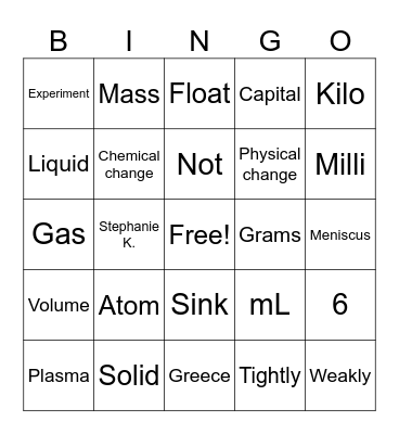 Science Bingo Card