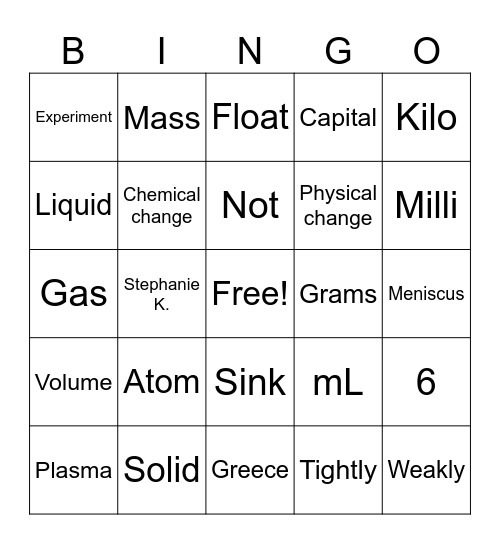 Science Bingo Card