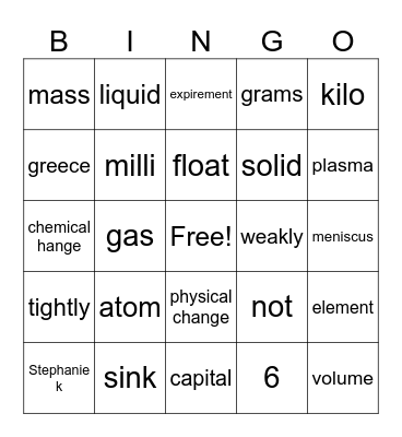 science Bingo Card