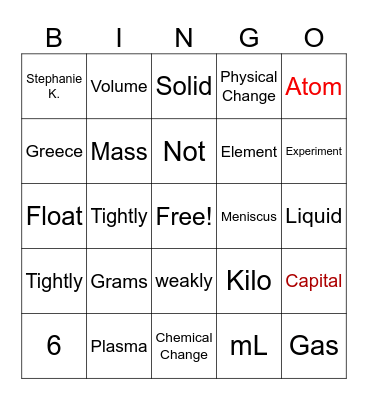 Science Bingo Card