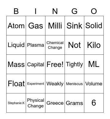 Science Bingo Card