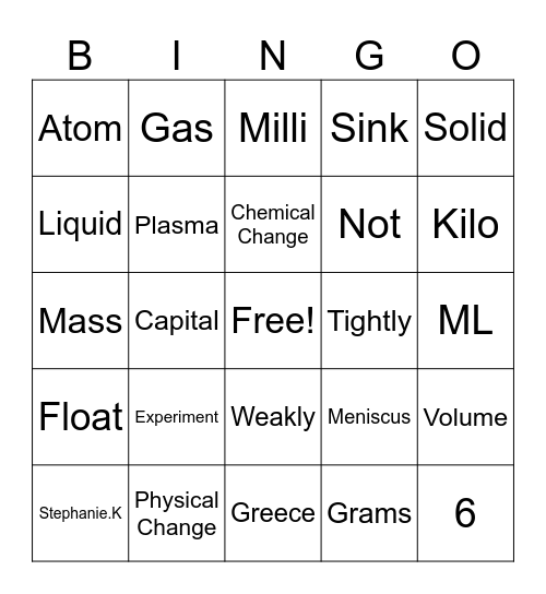 Science Bingo Card