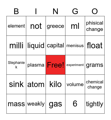 science Bingo Card