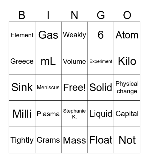 Sceince Bingo Card