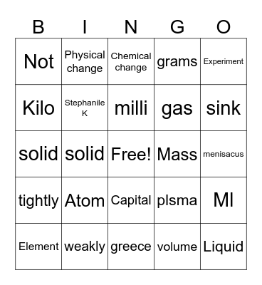 science Bingo Card