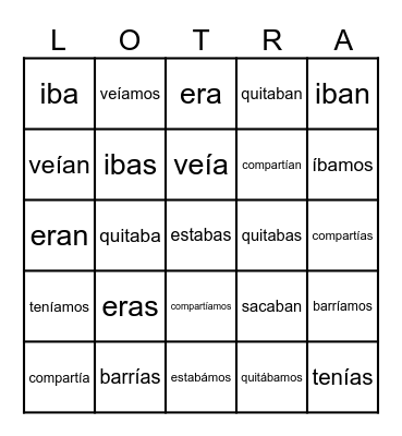 EL IMPERFECTO Bingo Card