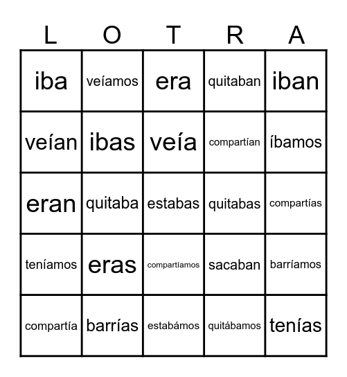 EL IMPERFECTO Bingo Card