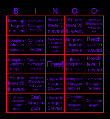 Dragon Bingo Card