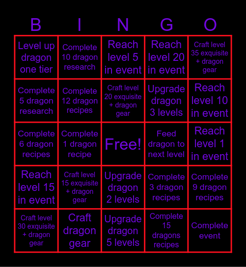 Dragon Bingo Card