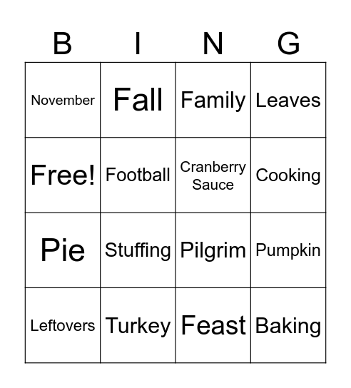 Thanksgiving Bingo Card