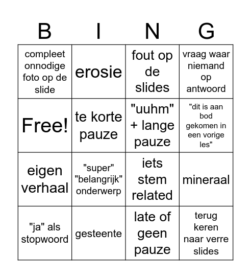 Aardwetenschappen Bingo Card