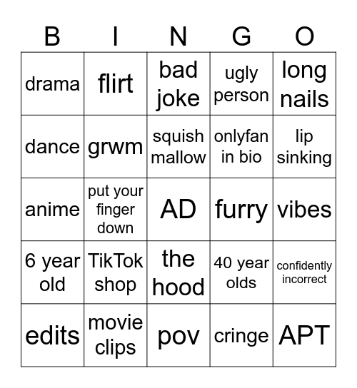 ticktock bingo Card