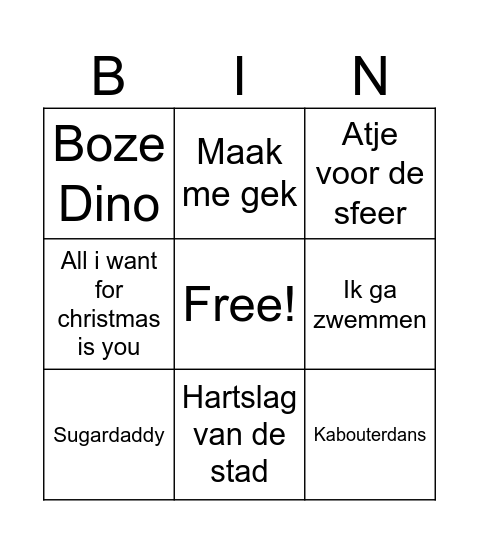 Muziek Bingo Card