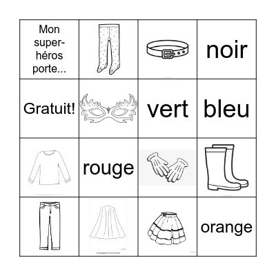 Les vêtements des super-héros Bingo Card