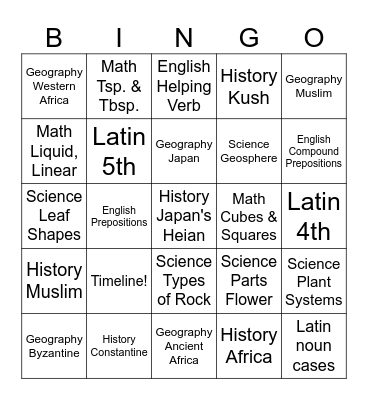 CC Week 10-14 Cycle 1 Bingo Card