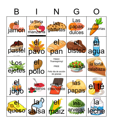 Thanksgiving Food Bingo Card